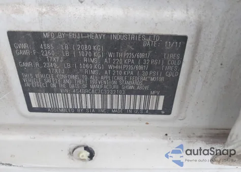 2012 Subaru Outback 2.5I из США, поврежденный, VIN 4S4BRCAC7C3232103